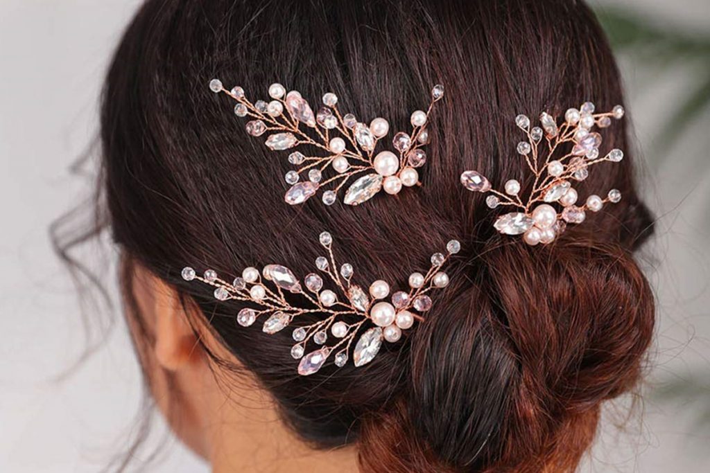 Hold And Style Your Hair With Crystal And Pearl Flower Hair Pins.