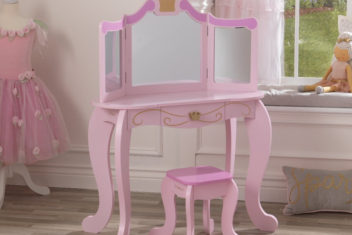 Buy The Pink Kids Vanity Table And Stool Princess Dressing Make-Up