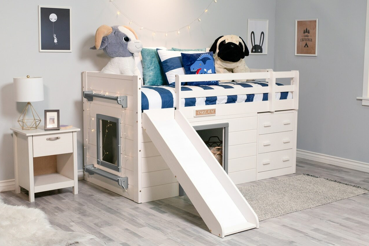 The Sweet Dreams White And Grey Twin Low Loft Bed
