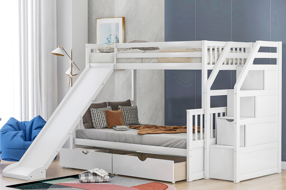 Why Buy The Gray Twin Over Full Bunk Bed With Drawers And Slide?